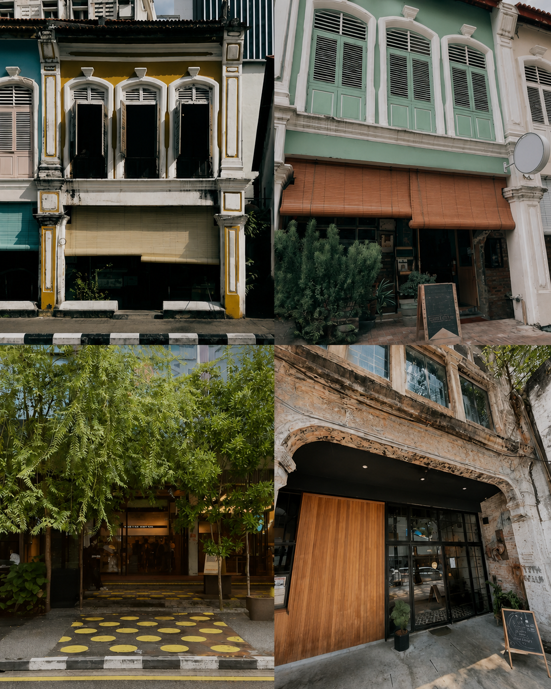 A collage of heritage shopfronts and neighbourhood cafes